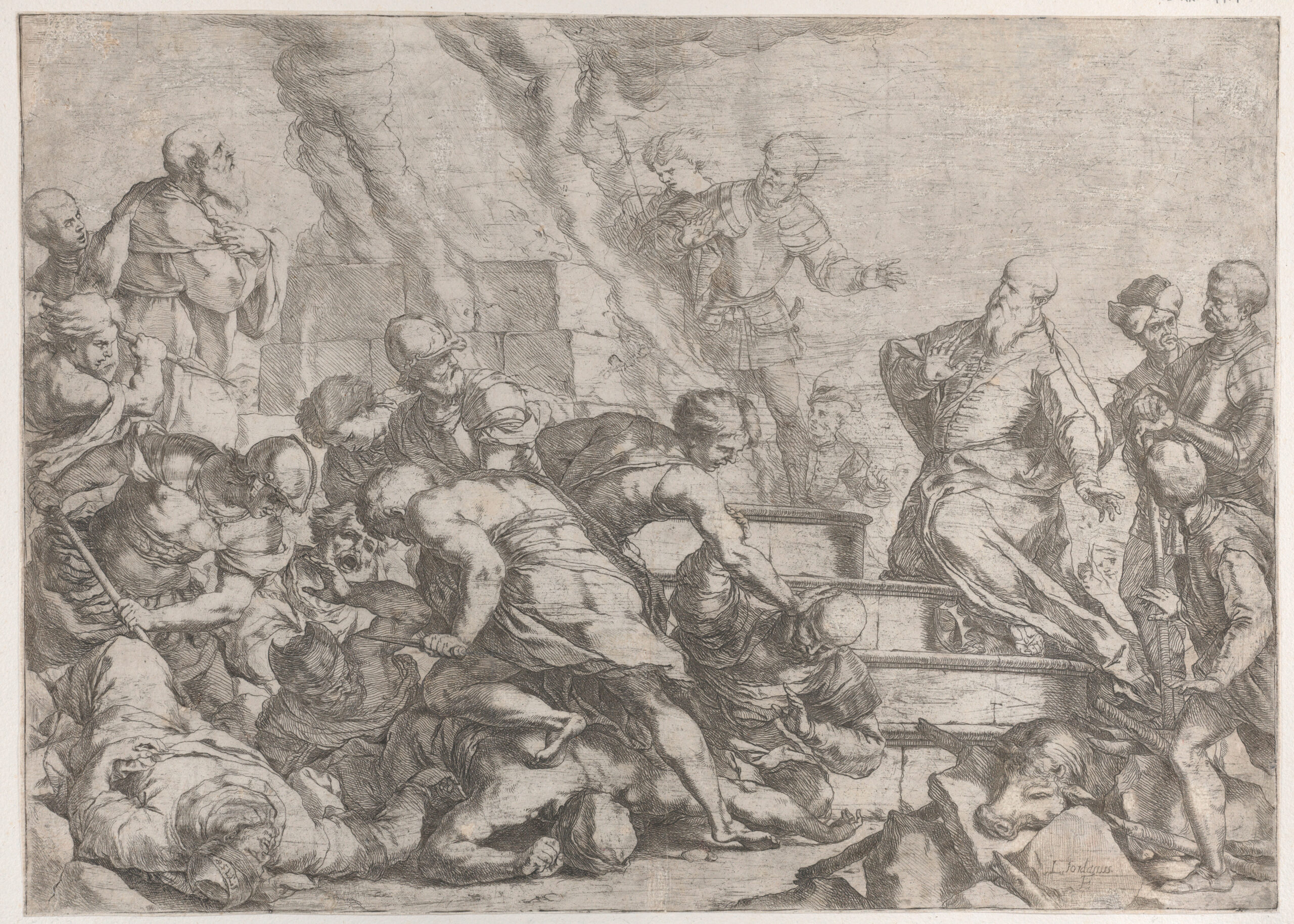 Obra de Arte The Sacrifice of Elijah Artista: Luca Giordano (Italian, Naples 1634–1705 Naples) Título: The Sacrifice of Elijah Data: ca. 1653 Técnica / Medium: Etching (gravura) Dimensões: Sheet (Trimmed): 14 3/16 × 19 3/4 in. (36.1 × 50.1 cm) Classificação: Prints Linha de crédito: Harris Brisbane Dick Fund, 1953 Número de inventário: 53.601.346 Departamento curatorial: Drawings and Prints