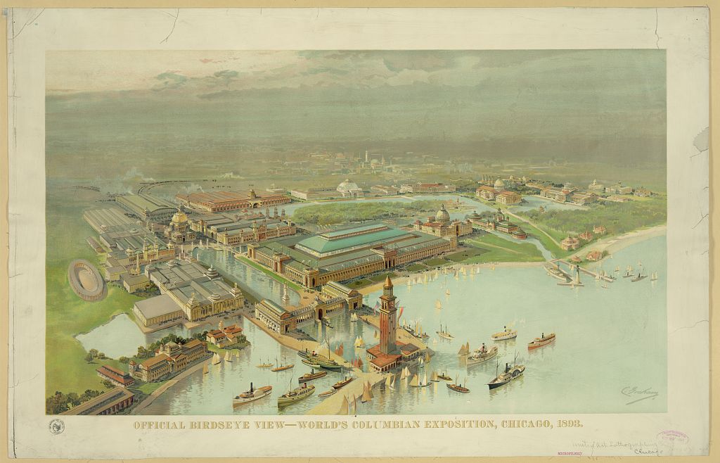 Vista aérea da Exposição Mundial de Chicago de 1893, conhecida como Cidade Branca.