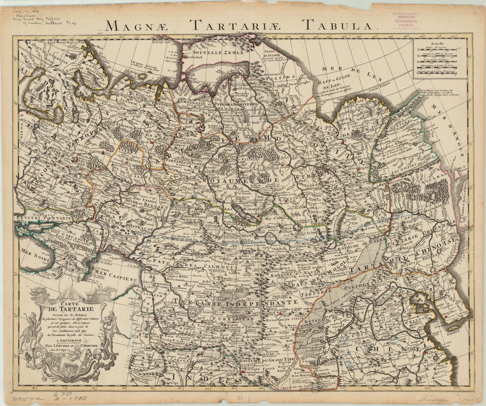 Mapa histórico da Grande Tartária publicado em Amsterdam em 1757.